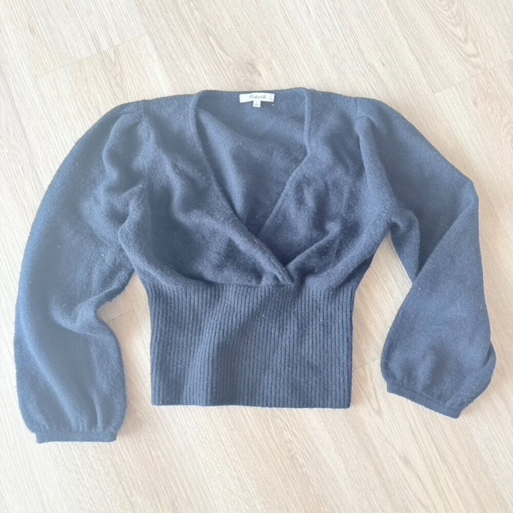 Madewell Black Faux Wrap Pullover Sweater Small